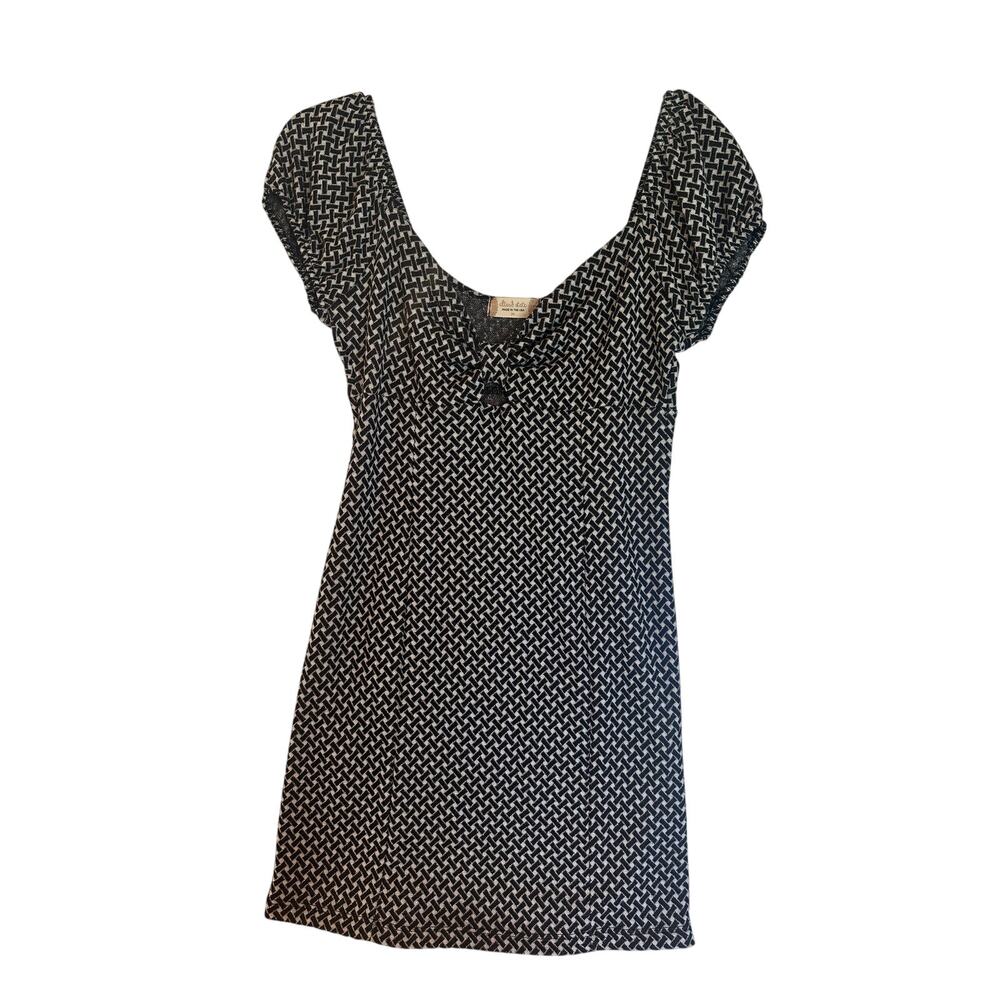 Altar'd State Mini Dress Puff Sleeves Black & Silver Size Medium Rayon Blend